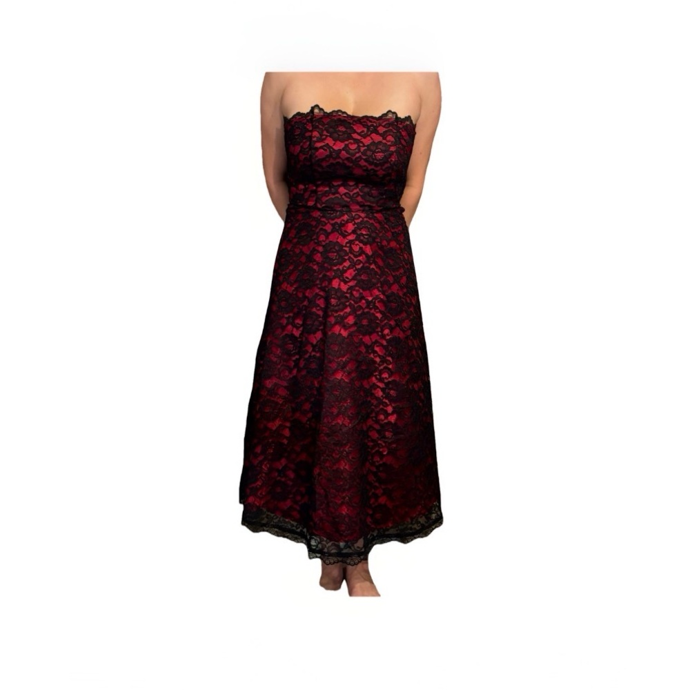 Night Way Collections Strapless Black and Red Lace Dress